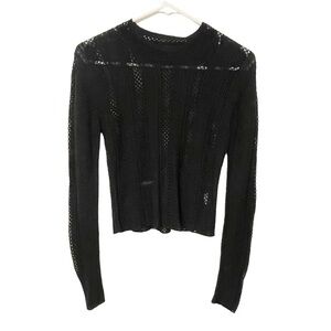 Amanda Maria Size XS Black‎ Silk Cashmere Black Mesh Netted Long Sleeve Top
